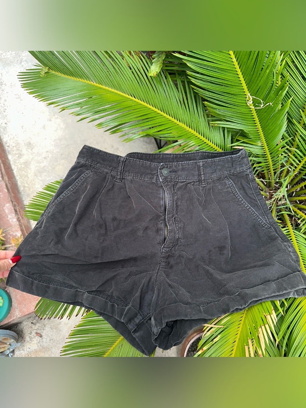 American Eagle Outfitters Black High-Waist Pleated Shorts